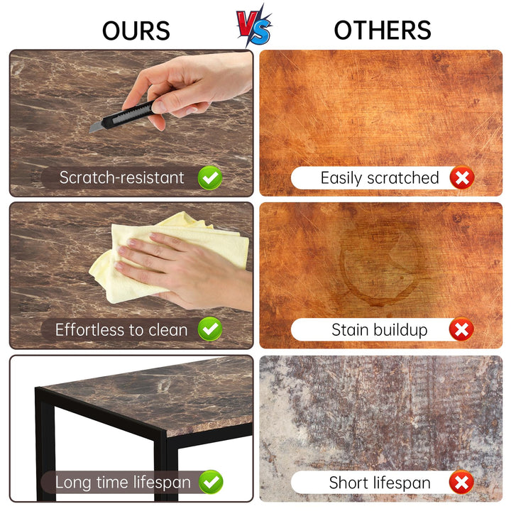 Hooseng 7-Piece Dining Table Set with Faux Marble Table top with 6 PU Leather Chairs