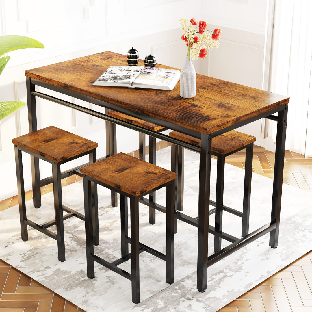 Lamerge Kitchen Tables Set for 4, Dining Faux Marble Top Table and 4 PU Leather Chairs, 5 Pieces Dining Room Table Set for Small Space, Breakfast Nook and Apartment,White+beige,Dining Table024