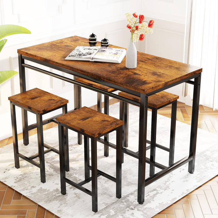 Lamerge Kitchen Tables Set for 4, Dining Faux Marble Top Table and 4 PU Leather Chairs, 5 Pieces Dining Room Table Set for Small Space, Breakfast Nook and Apartment,White+beige,Dining Table024
