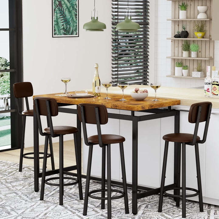 Lamerge Counter Height Dining Table & Chairs Set for 4,5 Piece Bar Table Set,Wood Kitchen Table & 4 Bar Stools for Small Spaces,Apartment, Pub,Dining Room,Rustic Brown, LCHD-RB