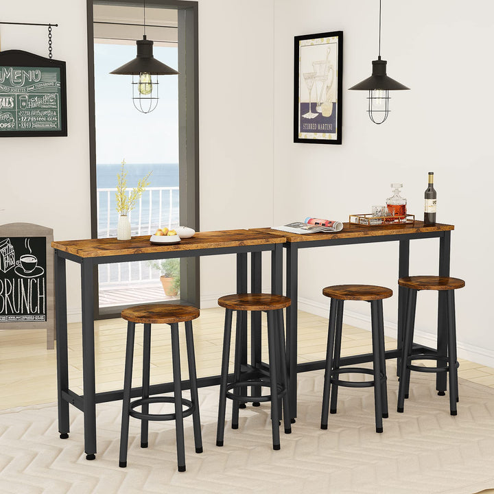 Lamerge Industrial Pub Height Table with 2 PU Upholstered Stools,3-Piece Kitchen Table and Chairs,Suit for Dining Room & Living Room & Breakfast Nook & Bistro,Bar Table Set for 2,Brown & Black,39.3"