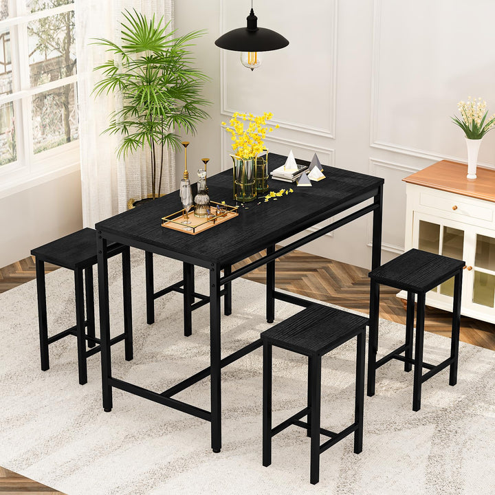 Lamerge Kitchen Tables Set for 4, Dining Faux Marble Top Table and 4 PU Leather Chairs, 5 Pieces Dining Room Table Set for Small Space, Breakfast Nook and Apartment,White+beige,Dining Table024