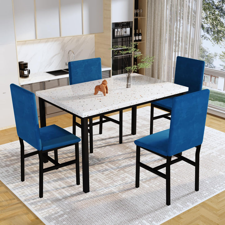 Hooseng 5 Piece Faux Marble Dining Table Set, Table and Chairs Set for 4, Dining Table Set for 4, Kitchen Table and Chair Set Perfect for Small Space, Bar, Kitchen, Breakfast Nook, Living Room, Black