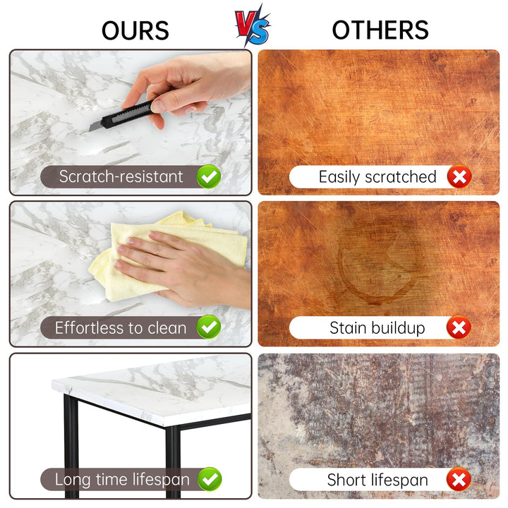 Hooseng 7-Piece Dining Table Set with Faux Marble Table top with 6 PU Leather Chairs