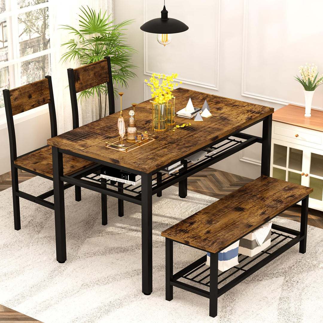 Lamerge Kitchen Tables Set for 4, Dining Faux Marble Top Table and 4 PU Leather Chairs, 5 Pieces Dining Room Table Set for Small Space, Breakfast Nook and Apartment,White+beige,Dining Table024