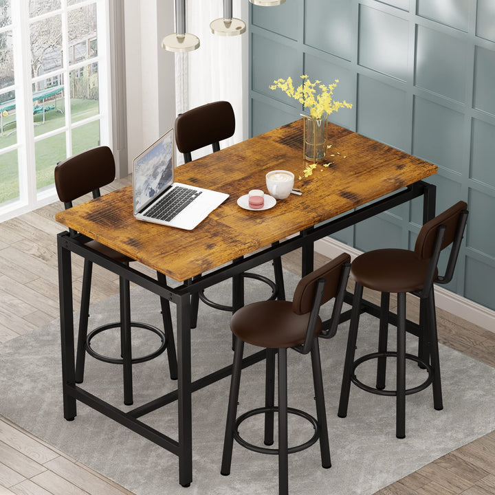 Lamerge Counter Height Dining Table & Chairs Set for 4,5 Piece Bar Table Set,Wood Kitchen Table & 4 Bar Stools for Small Spaces,Apartment, Pub,Dining Room,Rustic Brown, LCHD-RB