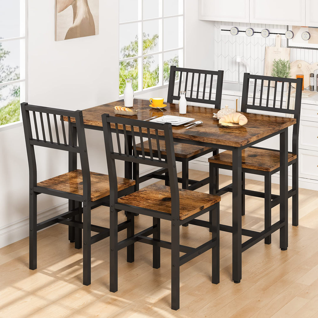Lamerge Kitchen Tables Set for 4, Dining Faux Marble Top Table and 4 PU Leather Chairs, 5 Pieces Dining Room Table Set for Small Space, Breakfast Nook and Apartment,White+beige,Dining Table024
