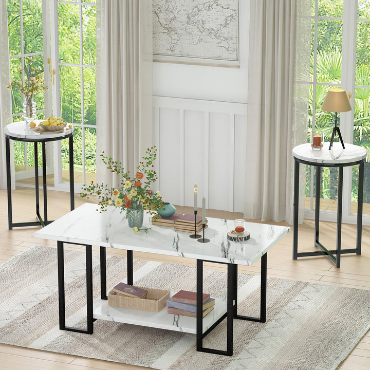 3 Pieces Industrial Living Room Table Set