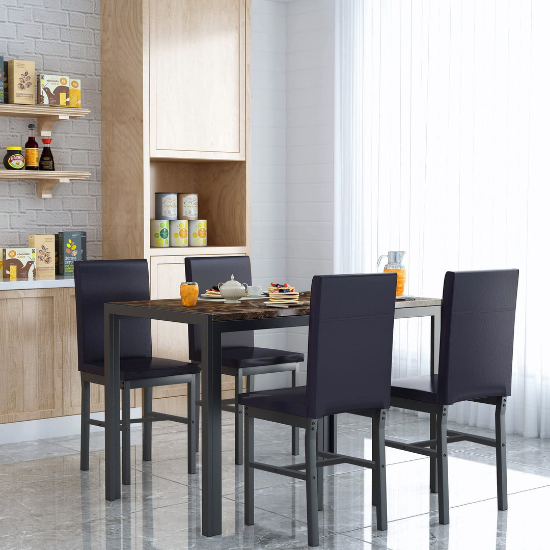 Hooseng 5 Piece Faux Marble Dining Table Set, Table and Chairs Set for 4, Dining Table Set for 4, Kitchen Table and Chair Set Perfect for Small Space, Bar, Kitchen, Breakfast Nook, Living Room, Black