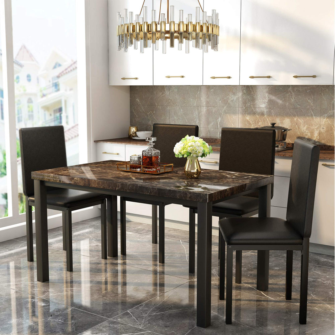 Hooseng 5 Piece Faux Marble Dining Table Set, Table and Chairs Set for 4, Dining Table Set for 4, Kitchen Table and Chair Set Perfect for Small Space, Bar, Kitchen, Breakfast Nook, Living Room, Black