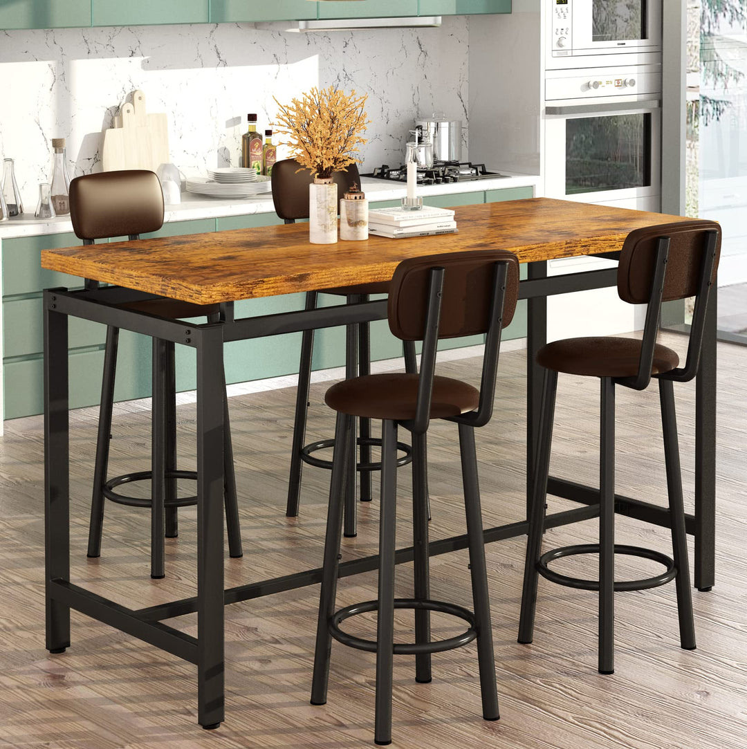 Lamerge Counter Height Dining Table & Chairs Set for 4,5 Piece Bar Table Set,Wood Kitchen Table & 4 Bar Stools for Small Spaces,Apartment, Pub,Dining Room,Rustic Brown, LCHD-RB
