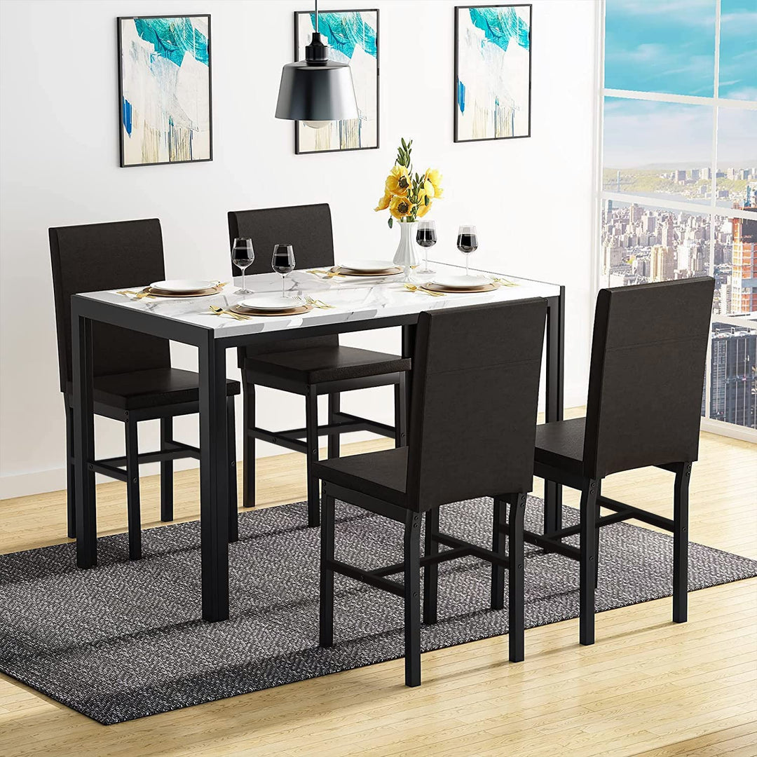 Hooseng 5 Piece Faux Marble Dining Table Set, Table and Chairs Set for 4, Dining Table Set for 4, Kitchen Table and Chair Set Perfect for Small Space, Bar, Kitchen, Breakfast Nook, Living Room, Black