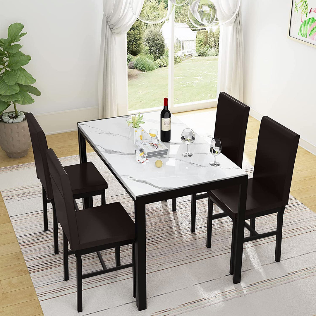 Hooseng 5 Piece Faux Marble Dining Table Set, Table and Chairs Set for 4, Dining Table Set for 4, Kitchen Table and Chair Set Perfect for Small Space, Bar, Kitchen, Breakfast Nook, Living Room, Black