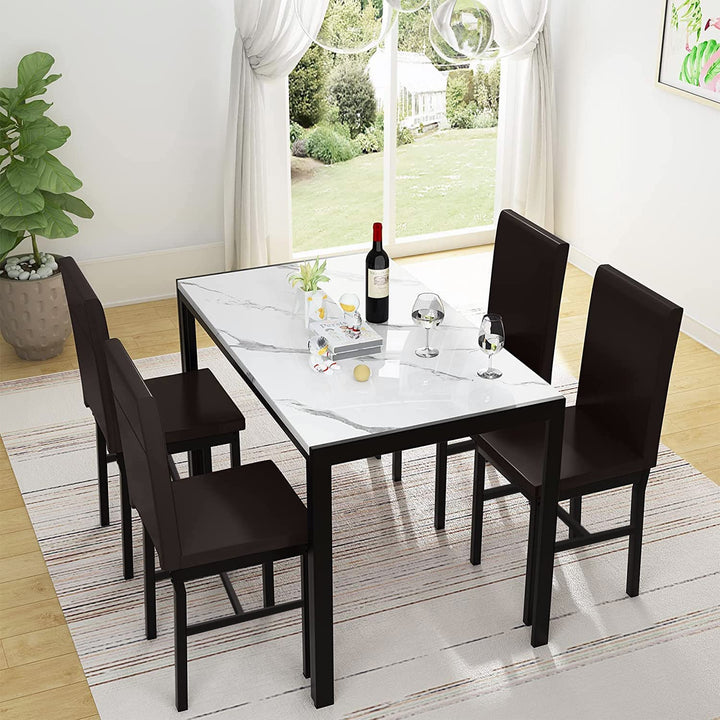 Hooseng 5 Piece Faux Marble Dining Table Set, Table and Chairs Set for 4, Dining Table Set for 4, Kitchen Table and Chair Set Perfect for Small Space, Bar, Kitchen, Breakfast Nook, Living Room, Black