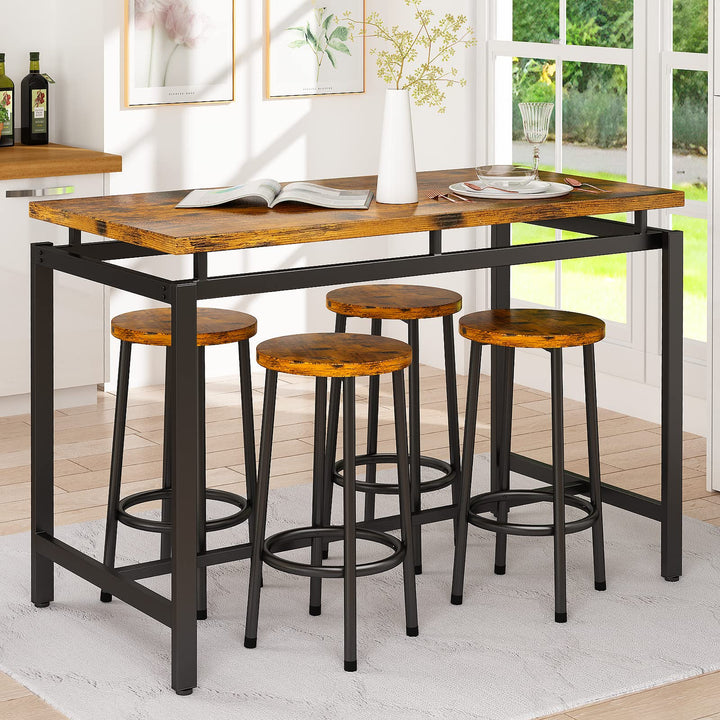 Lamerge Counter Height Dining Table & Chairs Set for 4,5 Piece Bar Table Set,Wood Kitchen Table & 4 Bar Stools for Small Spaces,Apartment, Pub,Dining Room,Rustic Brown, LCHD-RB