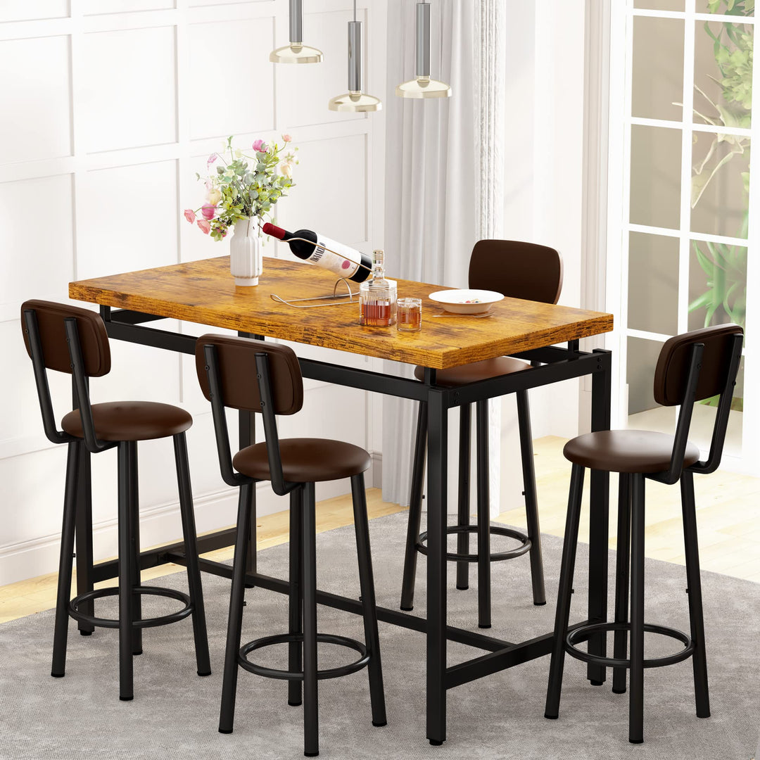 Lamerge Counter Height Dining Table & Chairs Set for 4,5 Piece Bar Table Set,Wood Kitchen Table & 4 Bar Stools for Small Spaces,Apartment, Pub,Dining Room,Rustic Brown, LCHD-RB