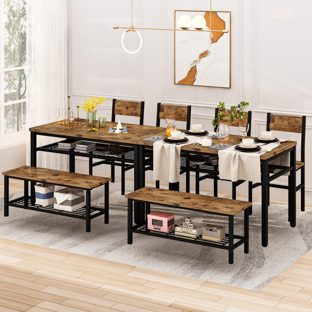 Lamerge Kitchen Tables Set for 4, Dining Faux Marble Top Table and 4 PU Leather Chairs, 5 Pieces Dining Room Table Set for Small Space, Breakfast Nook and Apartment,White+beige,Dining Table024