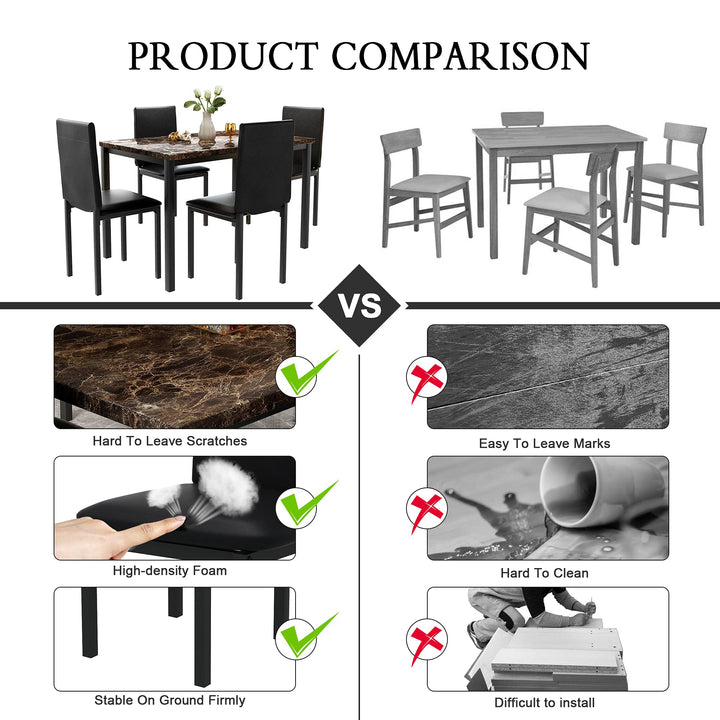 Hooseng 5 Piece Faux Marble Dining Table Set, Table and Chairs Set for 4, Dining Table Set for 4, Kitchen Table and Chair Set Perfect for Small Space, Bar, Kitchen, Breakfast Nook, Living Room, Black