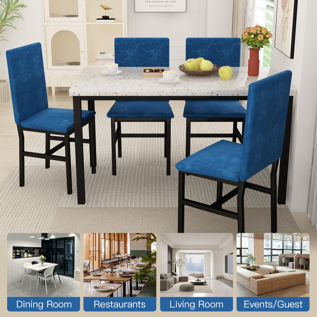 Hooseng 5 Piece Faux Marble Dining Table Set, Table and Chairs Set for 4, Dining Table Set for 4, Kitchen Table and Chair Set Perfect for Small Space, Bar, Kitchen, Breakfast Nook, Living Room, Black