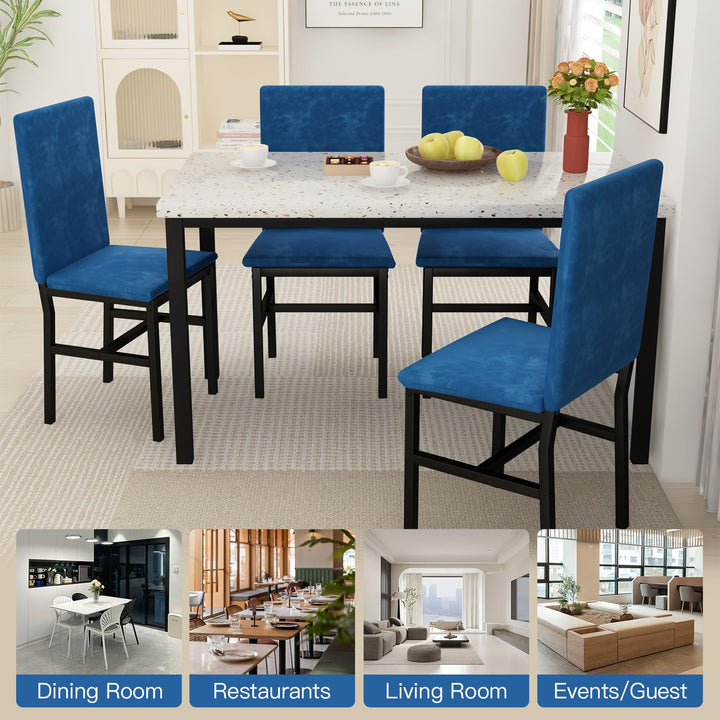 Hooseng 5 Piece Faux Marble Dining Table Set, Table and Chairs Set for 4, Dining Table Set for 4, Kitchen Table and Chair Set Perfect for Small Space, Bar, Kitchen, Breakfast Nook, Living Room, Black