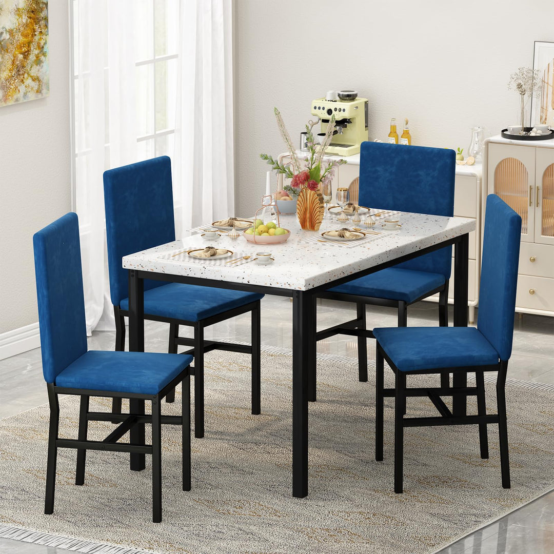 Hooseng 5 Piece Faux Marble Dining Table Set, Table and Chairs Set for 4, Dining Table Set for 4, Kitchen Table and Chair Set Perfect for Small Space, Bar, Kitchen, Breakfast Nook, Living Room, Black