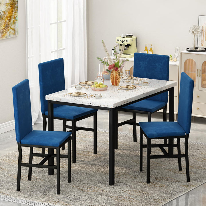 Hooseng 5 Piece Faux Marble Dining Table Set, Table and Chairs Set for 4, Dining Table Set for 4, Kitchen Table and Chair Set Perfect for Small Space, Bar, Kitchen, Breakfast Nook, Living Room, Black