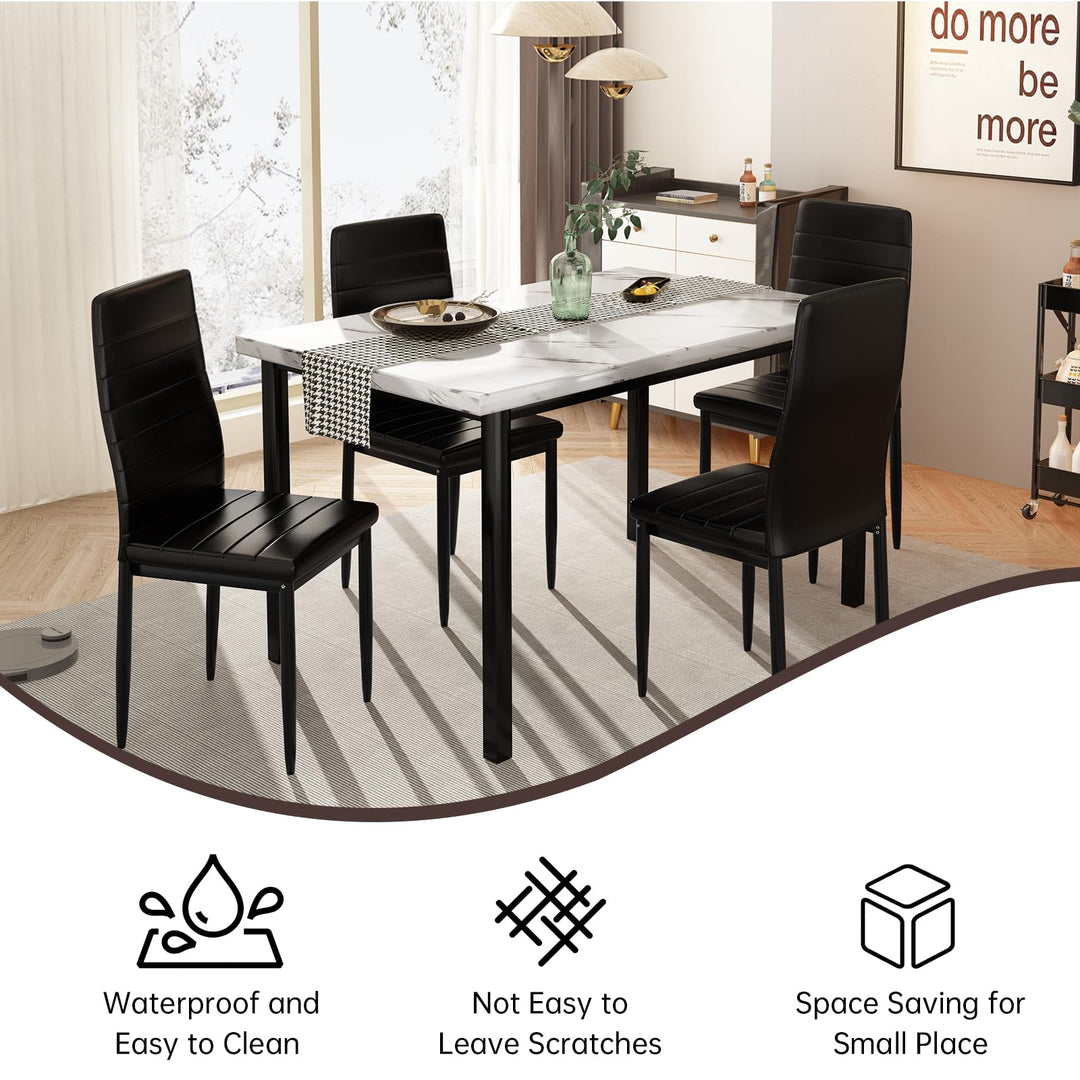 Hooseng 7-Piece Dining Table Set with Faux Marble Table top with 6 PU Leather Chairs
