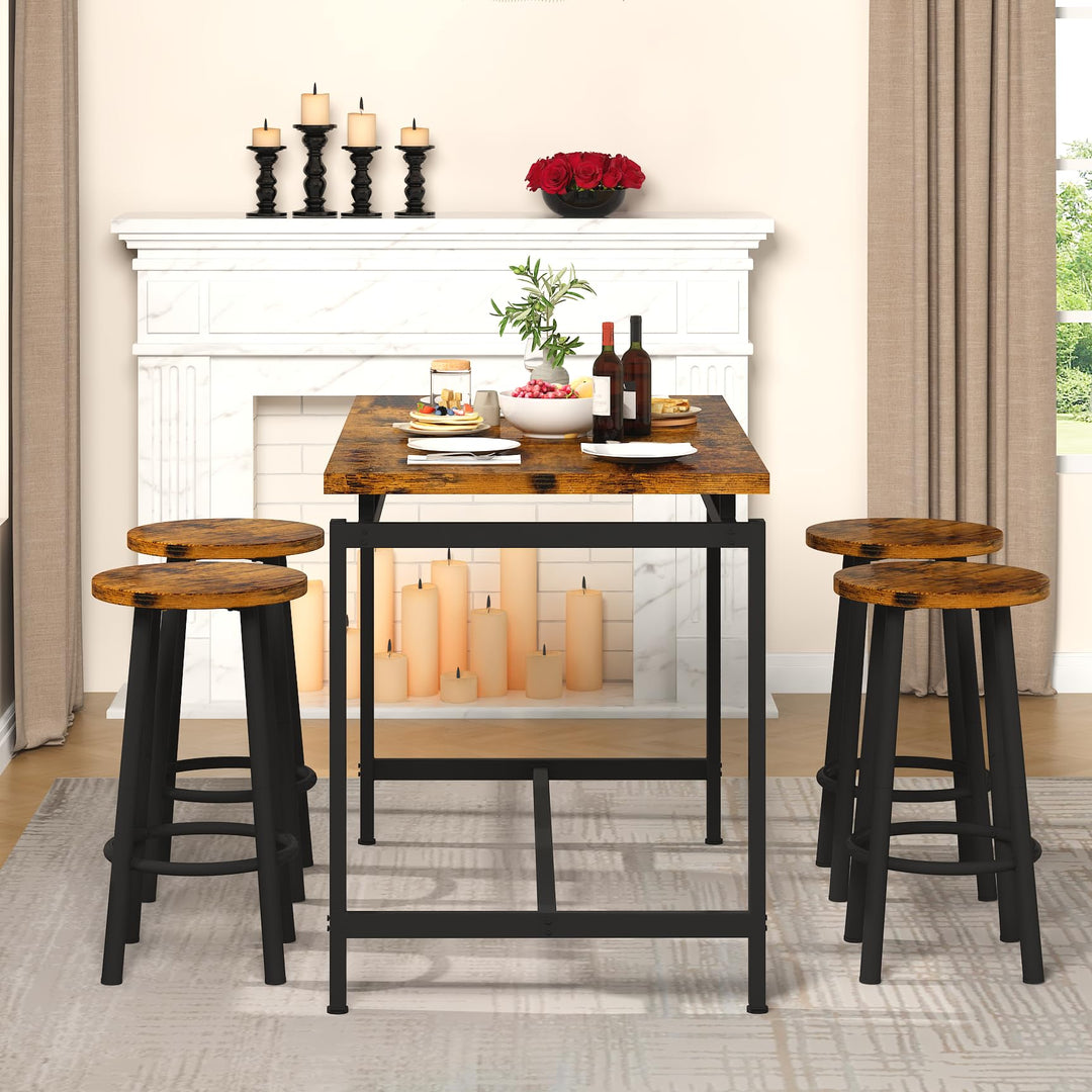 Lamerge Counter Height Dining Table & Chairs Set for 4,5 Piece Bar Table Set,Wood Kitchen Table & 4 Bar Stools for Small Spaces,Apartment, Pub,Dining Room,Rustic Brown, LCHD-RB
