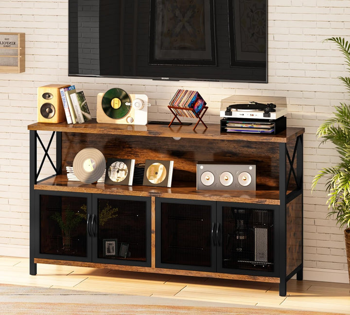 Lamerge Vintage Kitchen Freestanding Storage Organizer, Farmhouse Buffet Sideboard with Power Outlets and USB Ports, Large Side Cabinet with Doors, Accent Cabinet for Kitchen Wine Liquor Bar Buffet