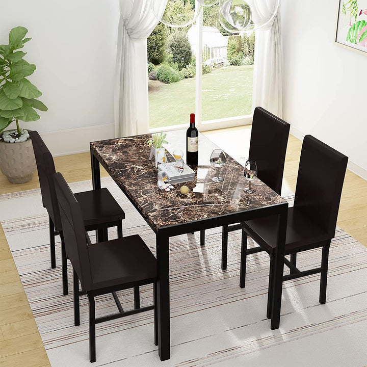 Hooseng 5 Piece Faux Marble Dining Table Set, Table and Chairs Set for 4, Dining Table Set for 4, Kitchen Table and Chair Set Perfect for Small Space, Bar, Kitchen, Breakfast Nook, Living Room, Black
