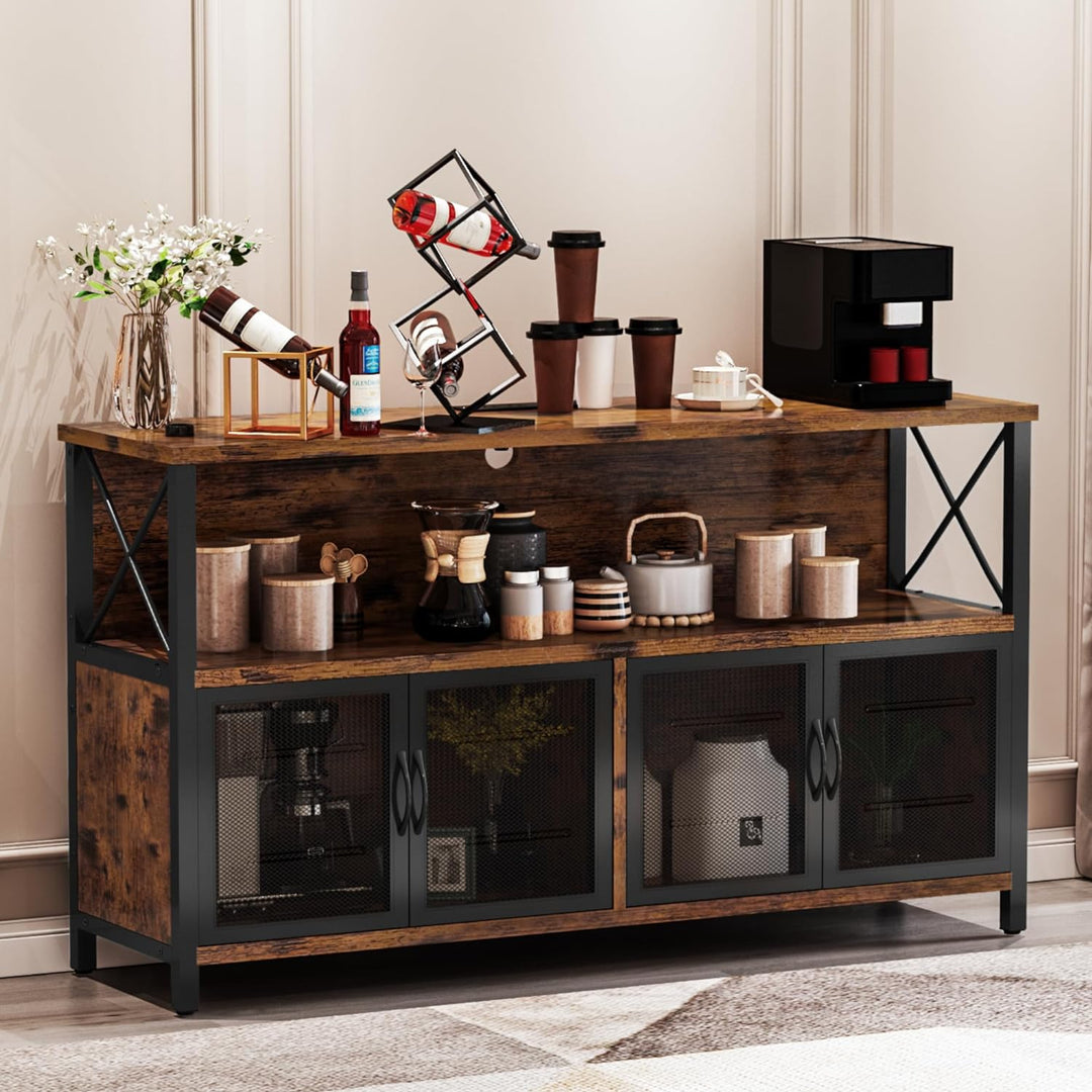 Lamerge Vintage Kitchen Freestanding Storage Organizer, Farmhouse Buffet Sideboard with Power Outlets and USB Ports, Large Side Cabinet with Doors, Accent Cabinet for Kitchen Wine Liquor Bar Buffet