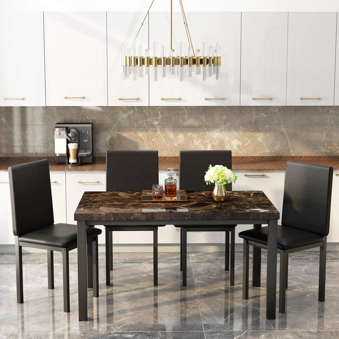 Hooseng 5 Piece Faux Marble Dining Table Set, Table and Chairs Set for 4, Dining Table Set for 4, Kitchen Table and Chair Set Perfect for Small Space, Bar, Kitchen, Breakfast Nook, Living Room, Black