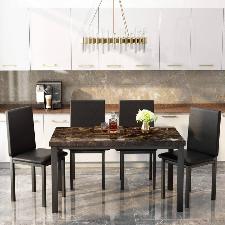 Hooseng 5 Piece Faux Marble Dining Table Set, Table and Chairs Set for 4, Dining Table Set for 4, Kitchen Table and Chair Set Perfect for Small Space, Bar, Kitchen, Breakfast Nook, Living Room, Black