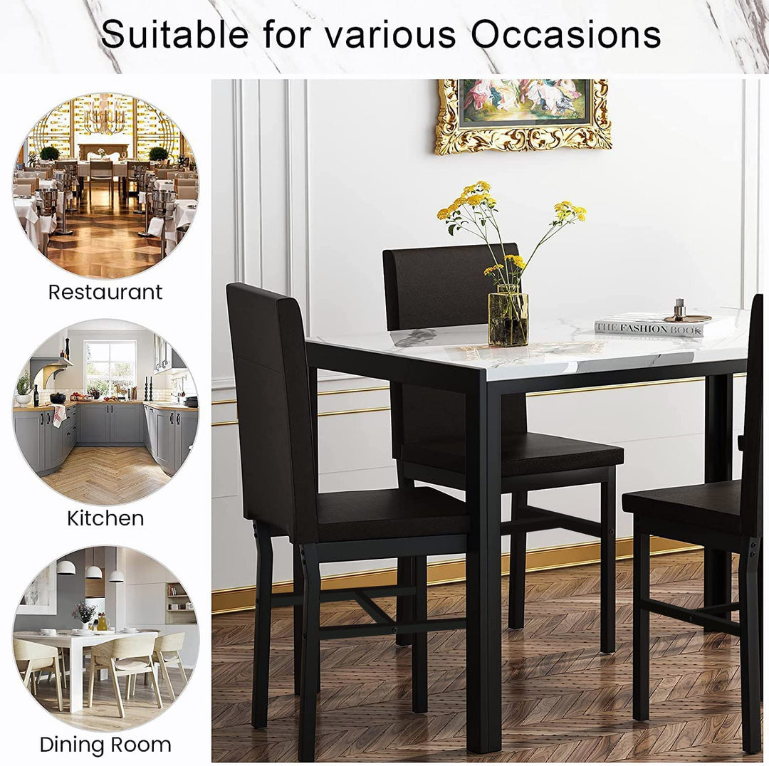 Hooseng 5 Piece Faux Marble Dining Table Set, Table and Chairs Set for 4, Dining Table Set for 4, Kitchen Table and Chair Set Perfect for Small Space, Bar, Kitchen, Breakfast Nook, Living Room, Black