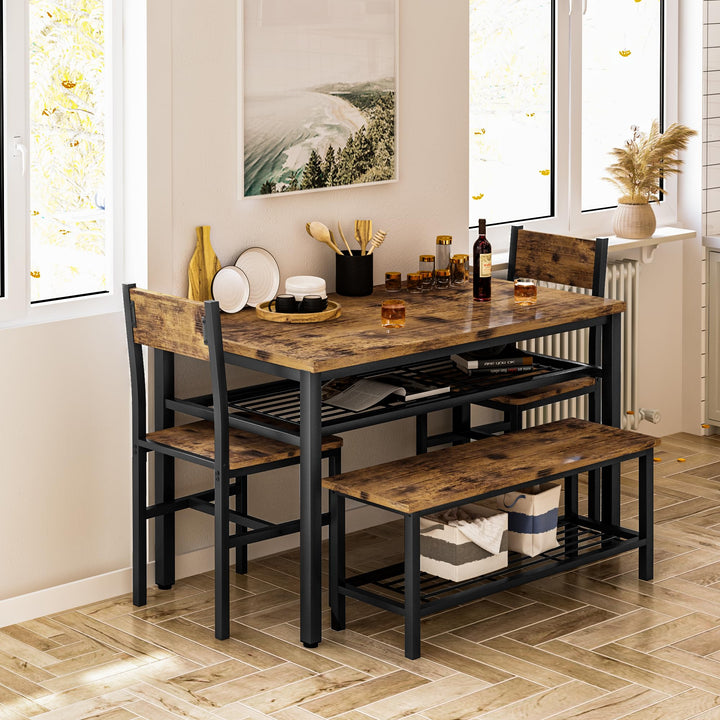 Lamerge Kitchen Tables Set for 4, Dining Faux Marble Top Table and 4 PU Leather Chairs, 5 Pieces Dining Room Table Set for Small Space, Breakfast Nook and Apartment,White+beige,Dining Table024