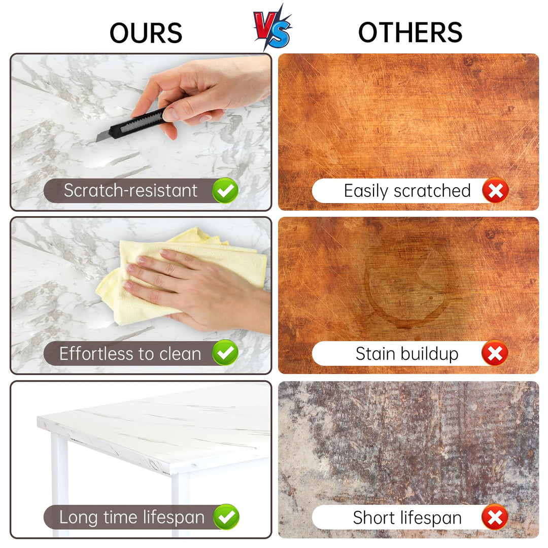 Hooseng 7-Piece Dining Table Set with Faux Marble Table top with 6 PU Leather Chairs