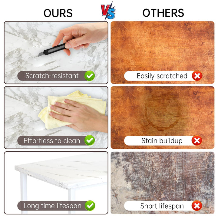 Hooseng 7-Piece Dining Table Set with Faux Marble Table top with 6 PU Leather Chairs