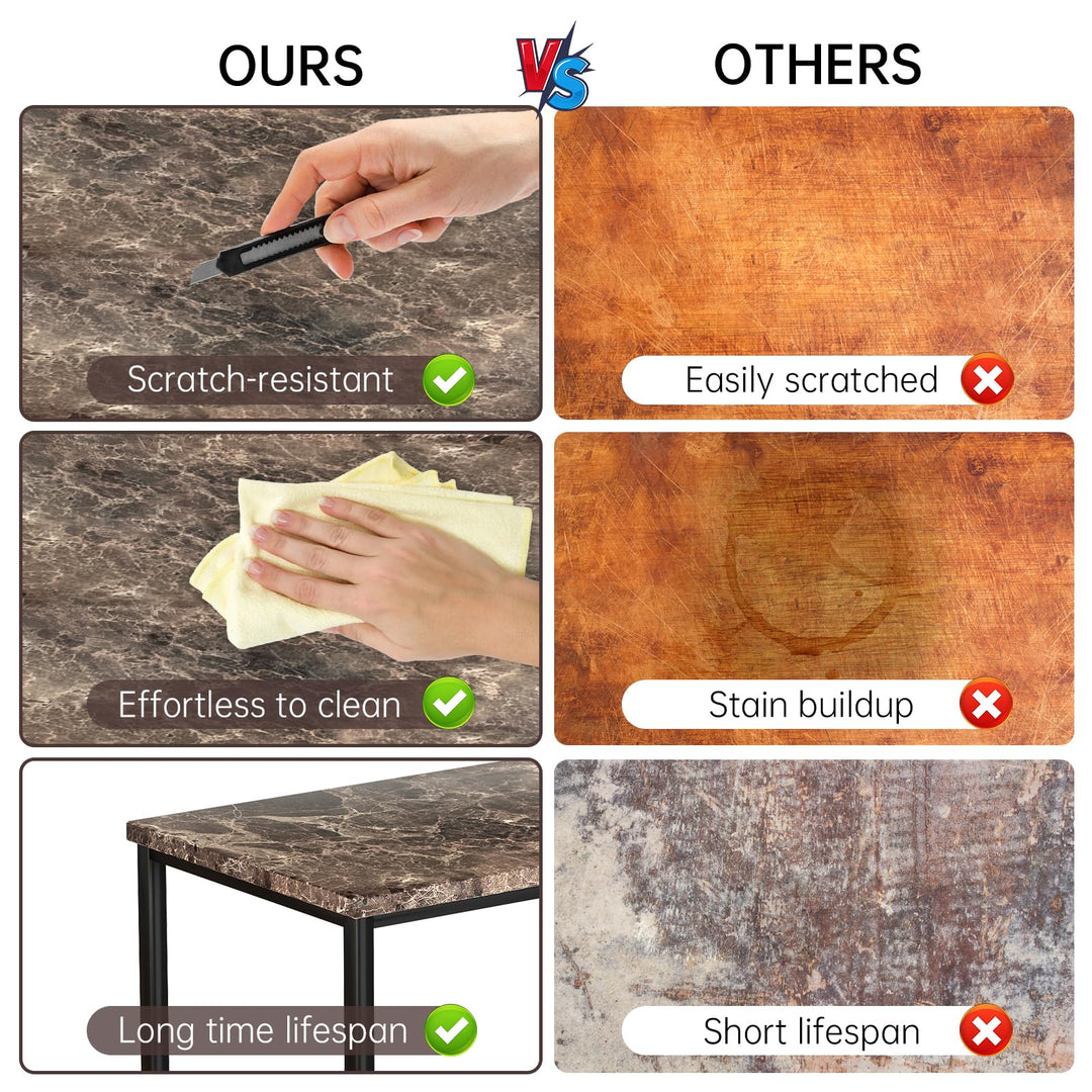 Hooseng 7-Piece Dining Table Set with Faux Marble Table top with 6 PU Leather Chairs