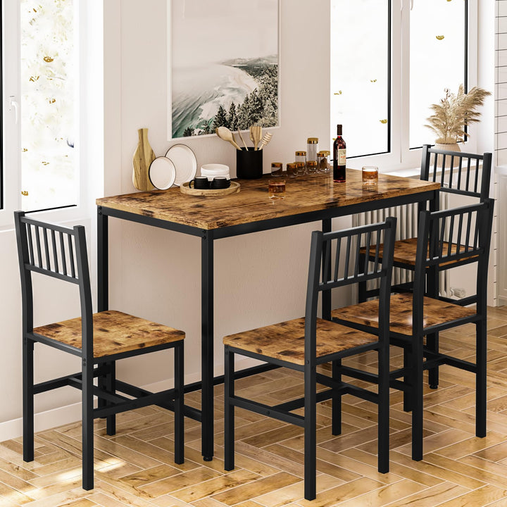 Lamerge Kitchen Tables Set for 4, Dining Faux Marble Top Table and 4 PU Leather Chairs, 5 Pieces Dining Room Table Set for Small Space, Breakfast Nook and Apartment,White+beige,Dining Table024