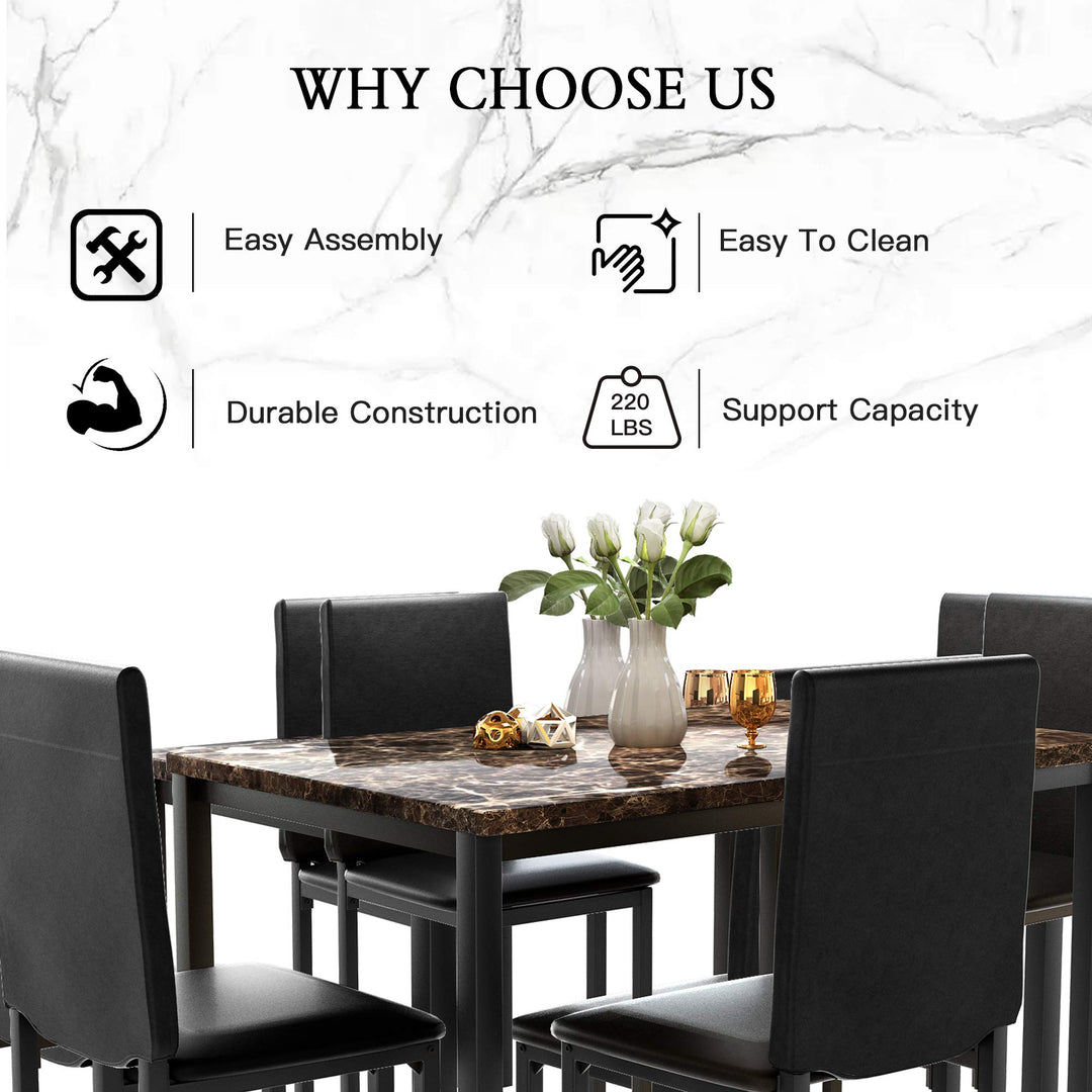 Hooseng 5 Piece Faux Marble Dining Table Set, Table and Chairs Set for 4, Dining Table Set for 4, Kitchen Table and Chair Set Perfect for Small Space, Bar, Kitchen, Breakfast Nook, Living Room, Black