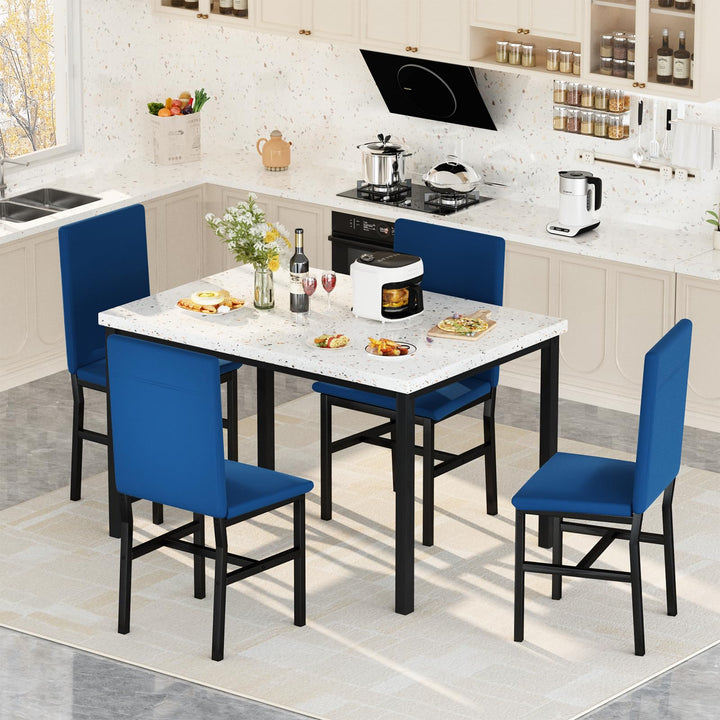 Hooseng 5 Piece Faux Marble Dining Table Set, Table and Chairs Set for 4, Dining Table Set for 4, Kitchen Table and Chair Set Perfect for Small Space, Bar, Kitchen, Breakfast Nook, Living Room, Black