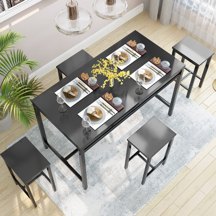 Lamerge Kitchen Tables Set for 4, Dining Faux Marble Top Table and 4 PU Leather Chairs, 5 Pieces Dining Room Table Set for Small Space, Breakfast Nook and Apartment,White+beige,Dining Table024