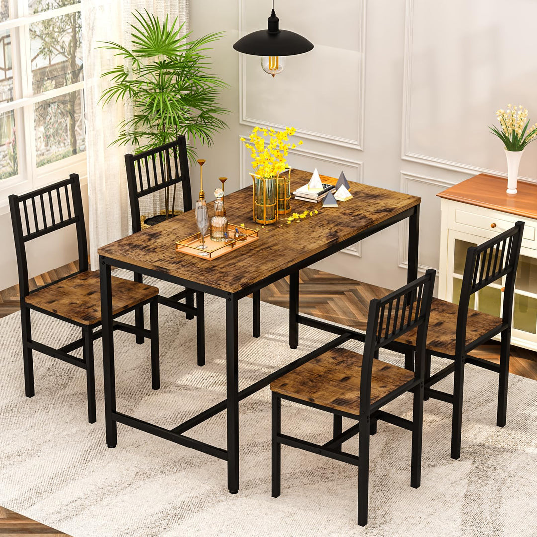 Lamerge Kitchen Tables Set for 4, Dining Faux Marble Top Table and 4 PU Leather Chairs, 5 Pieces Dining Room Table Set for Small Space, Breakfast Nook and Apartment,White+beige,Dining Table024