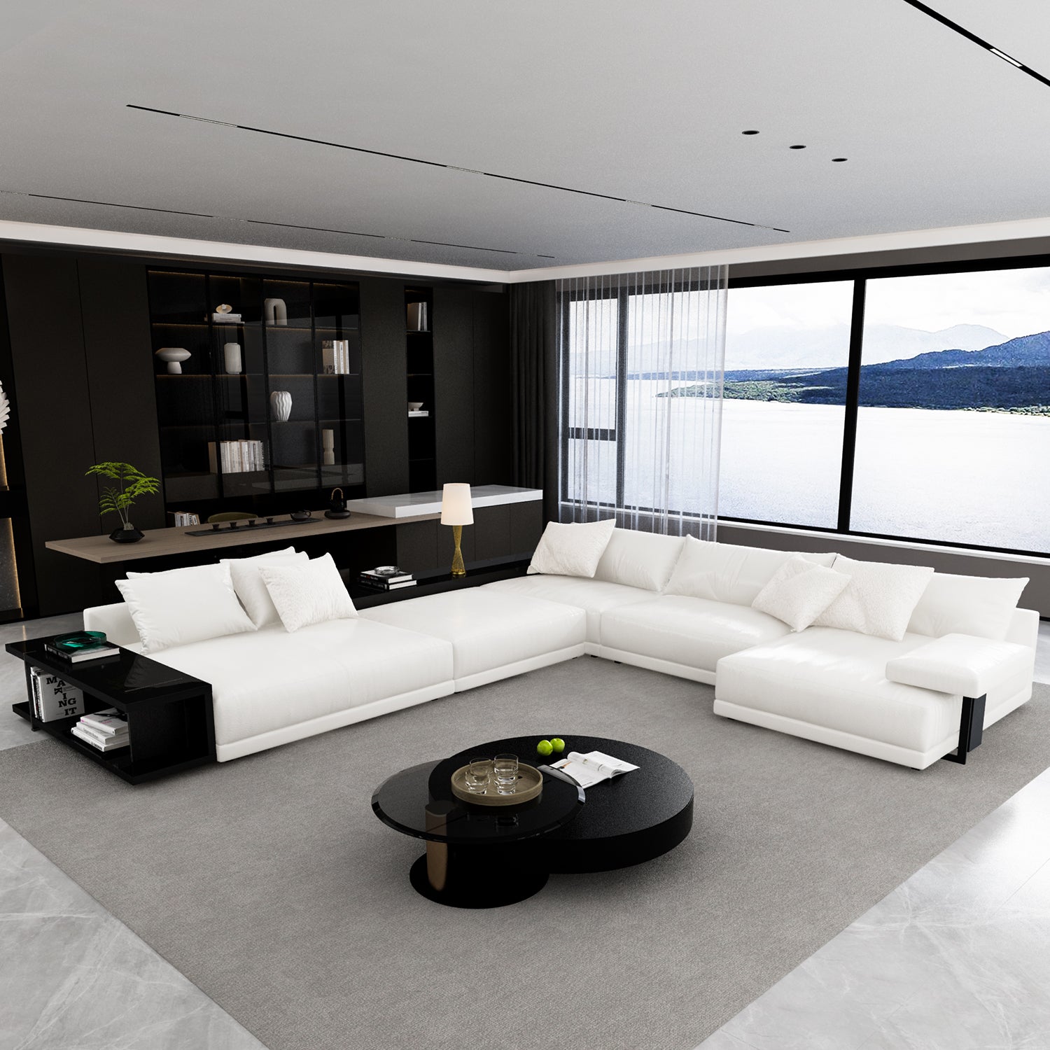 Luxury Italian Leather 7 Pieces Sectional with End Tables Hooseng Furniture