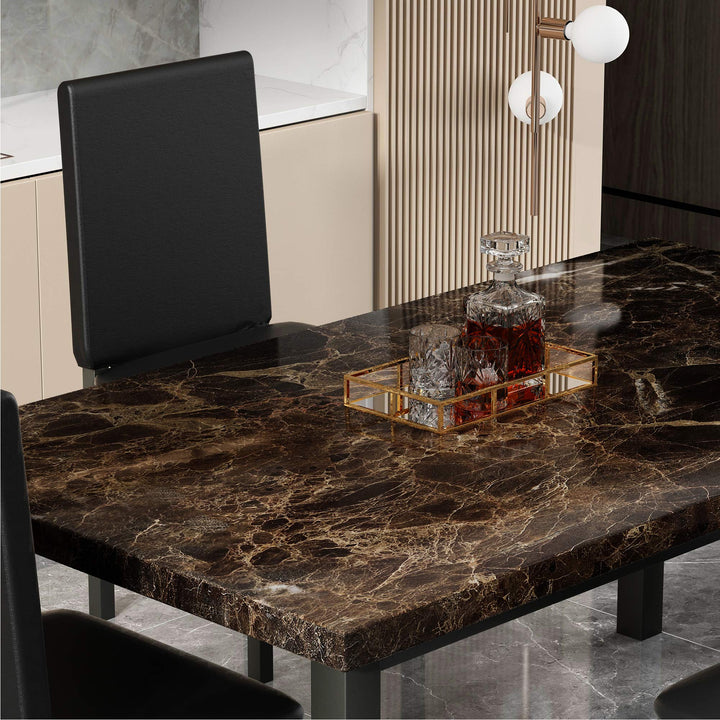 Hooseng 5 Piece Faux Marble Dining Table Set, Table and Chairs Set for 4, Dining Table Set for 4, Kitchen Table and Chair Set Perfect for Small Space, Bar, Kitchen, Breakfast Nook, Living Room, Black