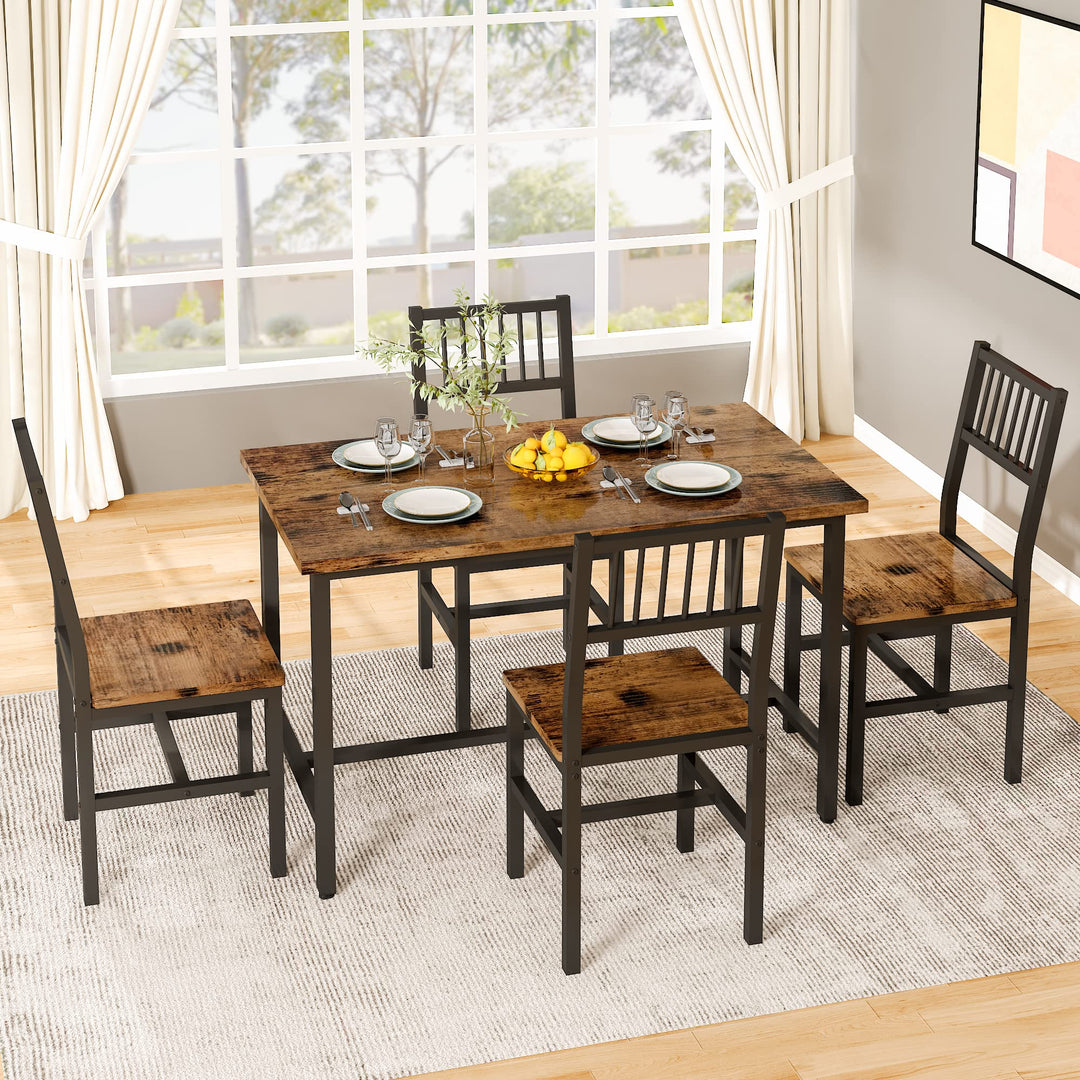 Lamerge Kitchen Tables Set for 4, Dining Faux Marble Top Table and 4 PU Leather Chairs, 5 Pieces Dining Room Table Set for Small Space, Breakfast Nook and Apartment,White+beige,Dining Table024
