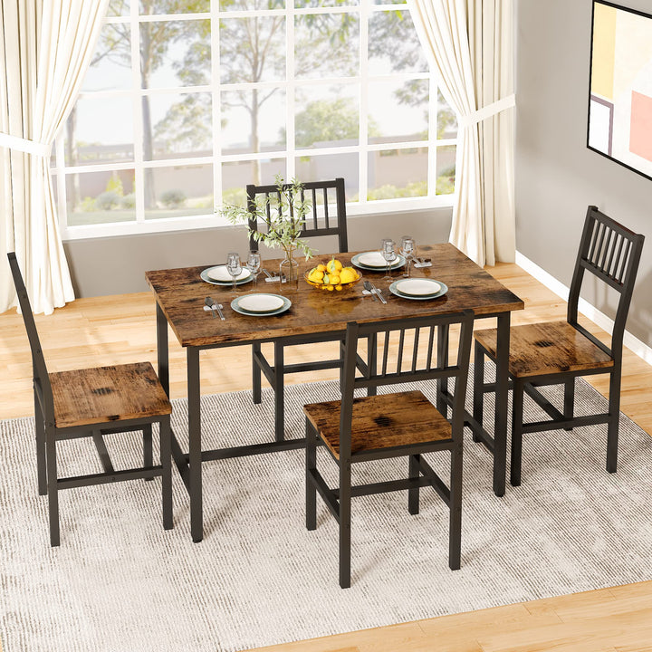 Lamerge Kitchen Tables Set for 4, Dining Faux Marble Top Table and 4 PU Leather Chairs, 5 Pieces Dining Room Table Set for Small Space, Breakfast Nook and Apartment,White+beige,Dining Table024