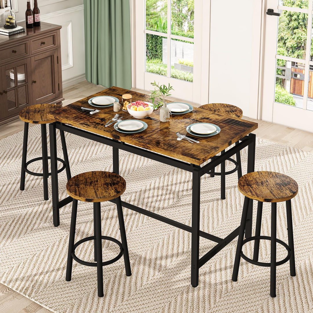 Lamerge Counter Height Dining Table & Chairs Set for 4,5 Piece Bar Table Set,Wood Kitchen Table & 4 Bar Stools for Small Spaces,Apartment, Pub,Dining Room,Rustic Brown, LCHD-RB