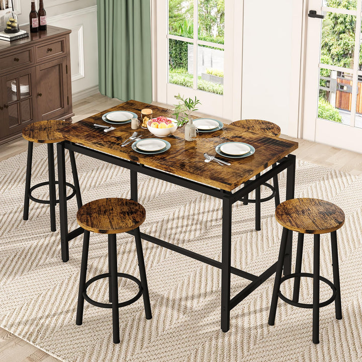 Lamerge Counter Height Dining Table & Chairs Set for 4,5 Piece Bar Table Set,Wood Kitchen Table & 4 Bar Stools for Small Spaces,Apartment, Pub,Dining Room,Rustic Brown, LCHD-RB