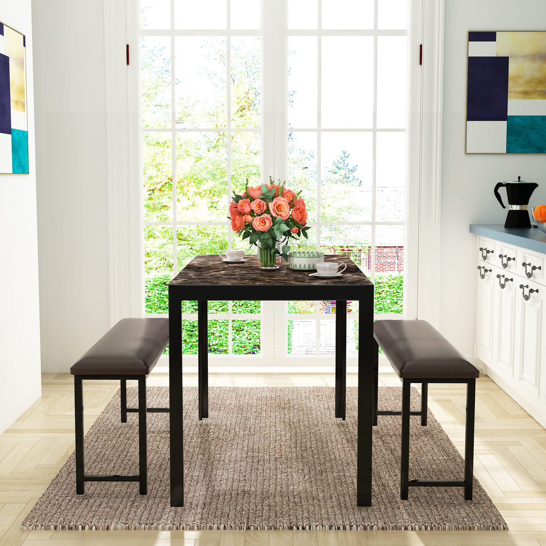 Lamerge Kitchen Tables Set for 4, Dining Faux Marble Top Table and 4 PU Leather Chairs, 5 Pieces Dining Room Table Set for Small Space, Breakfast Nook and Apartment,White+beige,Dining Table024